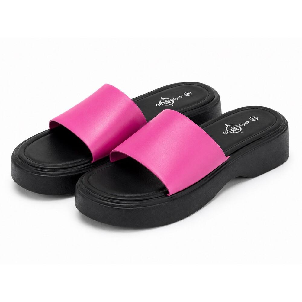 Sole Mates Pink Black Platform Slide Sandals Womens Size 6 Casual